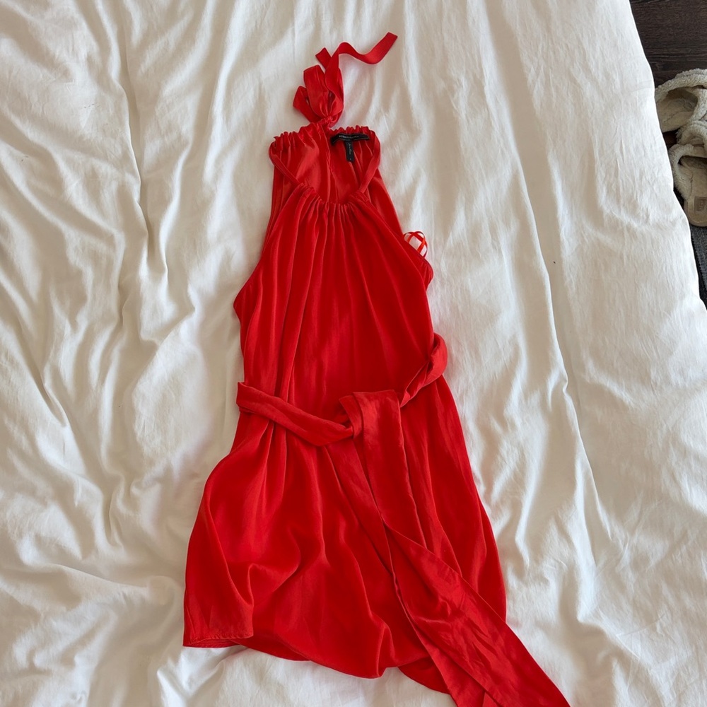 BCBG Red Halter Silk Short Dress with Pockets